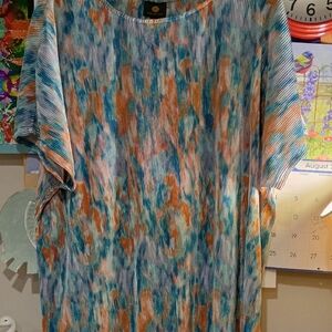 JM Collection Blue and Orange Patterned Blouse